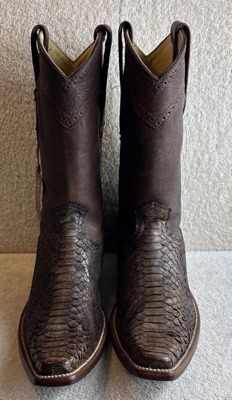 Cuadra Men's Python’s Brown Leather Narrow Square Toe Boots Size 8 EE 14464